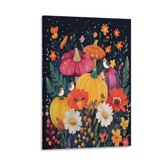Canvas Prints Colorful Bouquet of Flowers Pumpkins Canvas Prints Wall Art Modern Pictures Artwork Autumn Flower Floral Harvest Seasonal Poster Wall Art Decor Print 8x12inch Framed Artwork
