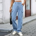 thumbnail image 3 of Womens Cargo Pants High Waisted Wide Leg Casual Pants Baggy Y2k Trousers with 8 Pockets Denim Blue XL, 3 of 8
