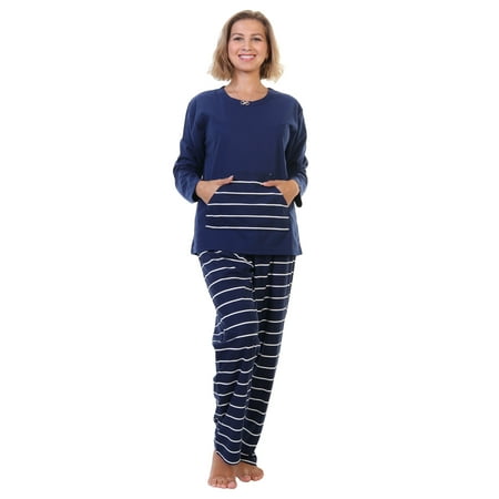 

Angelina Kangaroo Pocket Shirt Top with Flannel Pants Pajama Set