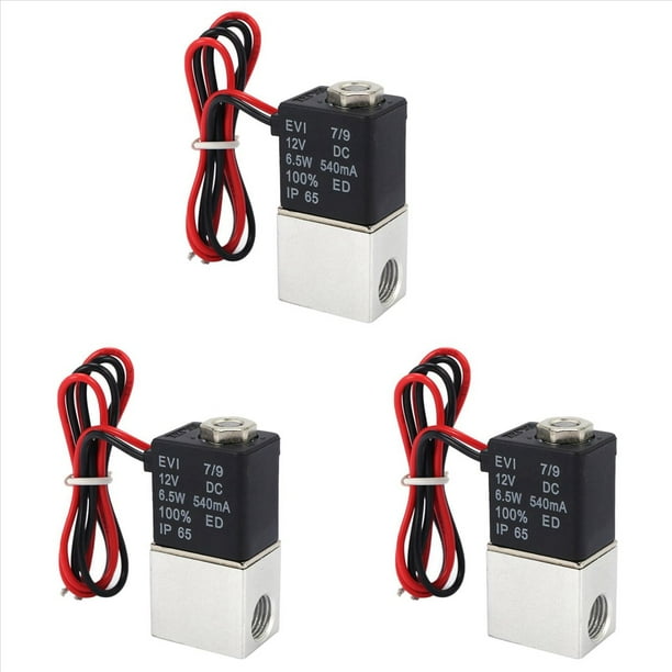 3X VáLvula Solenoide DC12V VáLvulas NeumáTicas De AccióN Directa, Normalmente Cerradas, 1/4 Pulgada., 2 VíAs Para Agua, Aire, Gas