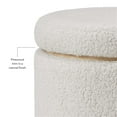 thumbnail image 5 of Maklaine Round Padded Storage Ottoman Light Wood Trim in Natural Sherpa Fabric, 5 of 12