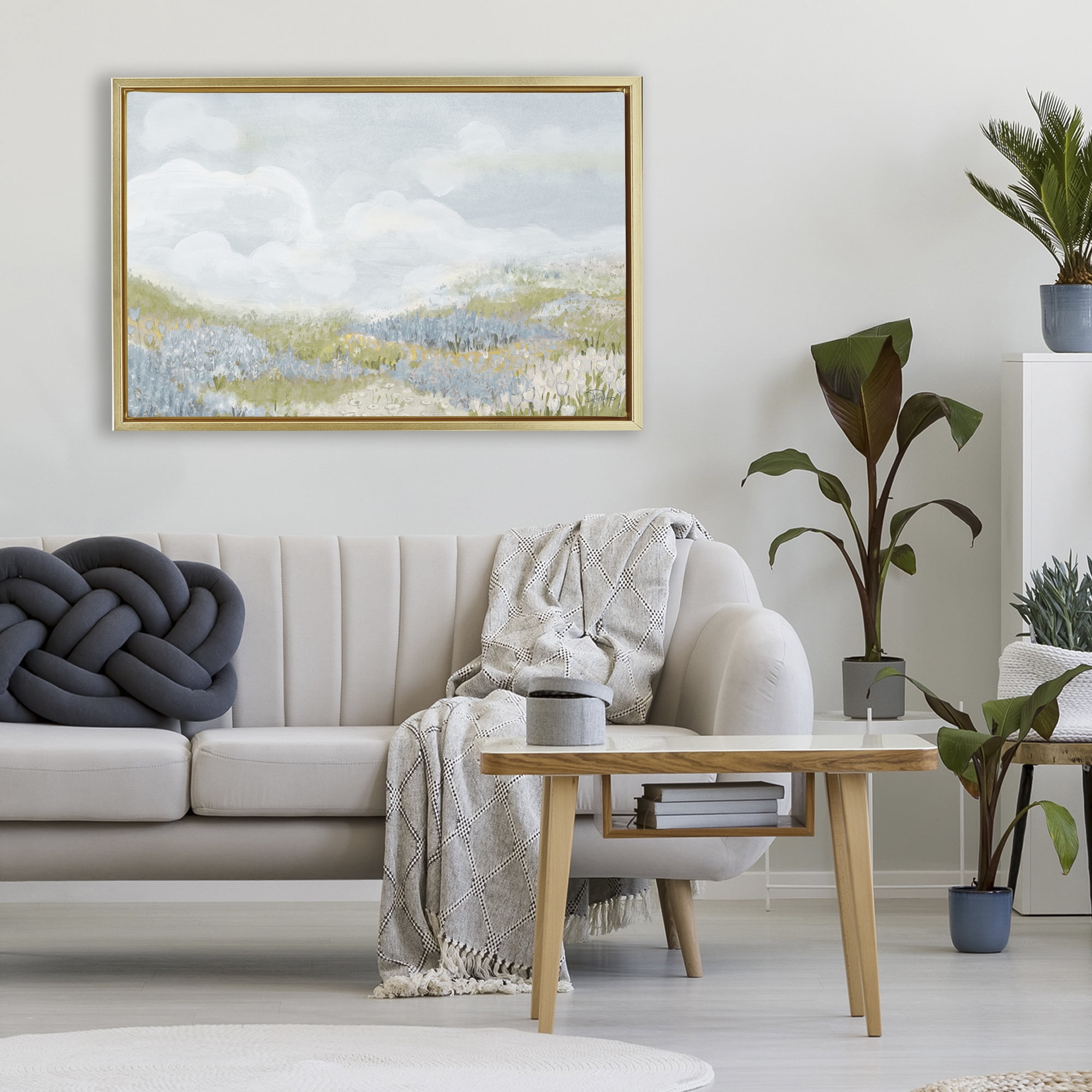 Stupell Industries Blue Floral Meadow Gold Framed Floater Canvas Wall Art, design by Patricia Pinto