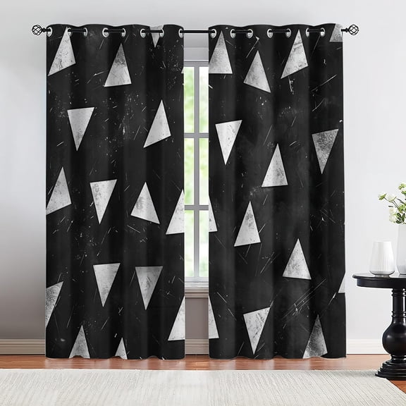 Black White Geometric Blackout Curtains, Irregular Pattern Drapes for Bedroom Living Room, Modern Grommet Thermal Insulated Window Treatments 26"W x 45"L (2 Pack)