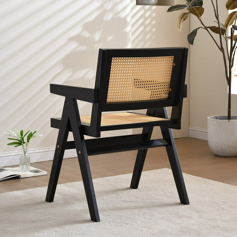 AmpelioDécor Vintage Solid Wood Rattan Chair, Arm Chair, For 