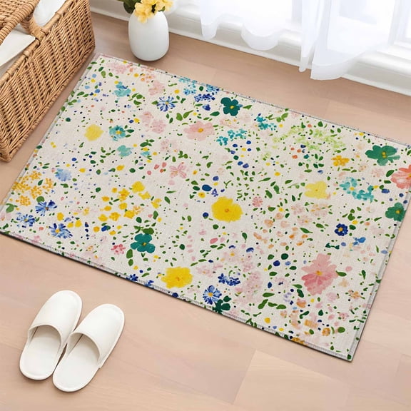 2x3 Ft Entryway Area Rug, Pastoral Florals Kitchen Rug Runner Washable Floor Mat, Spring Flowers Garden Modernism Art Non Slip Indoor Door Mat Throw Carpet for Bathroom Living Room Bedroom