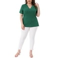 thumbnail image 2 of Agnes Orinda Women's Plus Size V Neck Short Sleeve Elegant Lace Ribbed Knit Summer Tunic Blouse 4X Green, 2 of 6