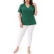 thumbnail image 2 of Blusa elegante de manga corta de encaje con cuello en V para mujer de tallas grandes Agnes Orinda, 1X, verde, primavera-verano, 2 of 6