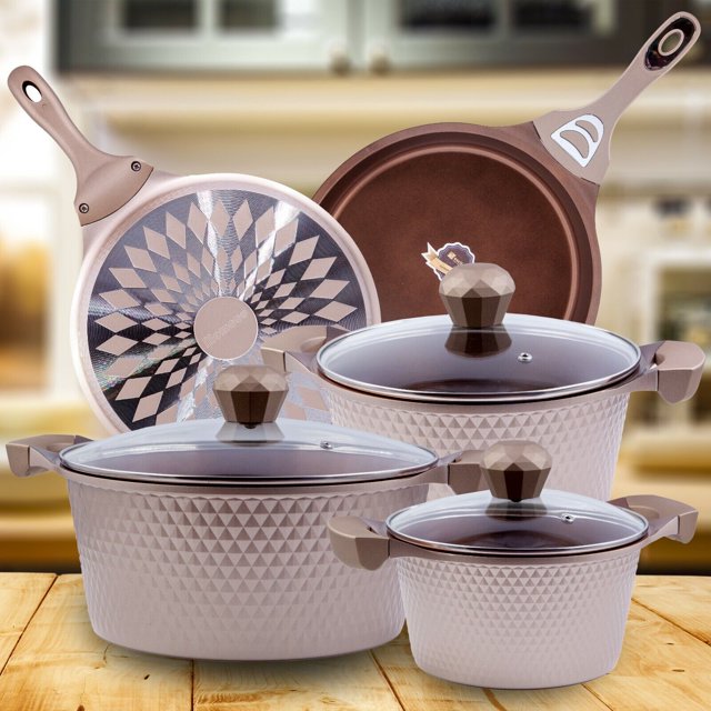 Ceramic Diamond Pots and Pans Sets 8Piece Nonstic Kitchen Cookware Alum Cast GD Bundle