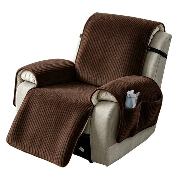 Lavish Cover 25in Recliner Cover Slipcover, Dark Coffee Soft Striped Sofa Protector with Pockets, Non-Slip Armchair Cover for Living Room