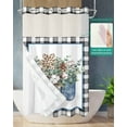thumbnail image 2 of No Hook Shower Curtain with Snap in Liner, Buffalo Grid Christmas Cotton Eucalyptus Leaf Flower Arrangement Shower Curtains for Bathroom, Washable Inner Liner with Mesh Top Window, 54"x78", 2 of 6