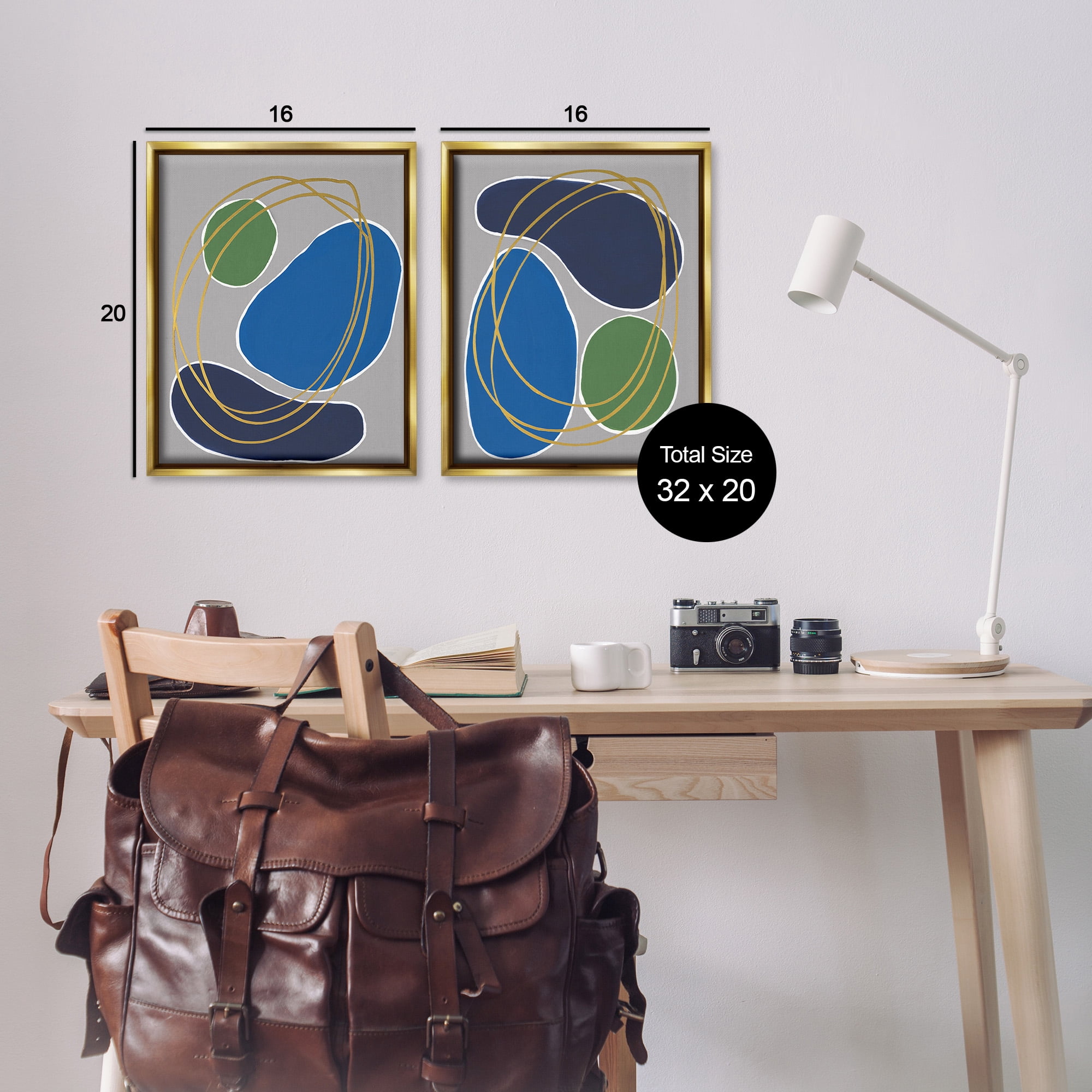 Stupell Industries Contemporary Oblong Shapes Abstract Painting Gold Floater Framed Canvas Art Print Wall Art, 17 x 21, Set of 2