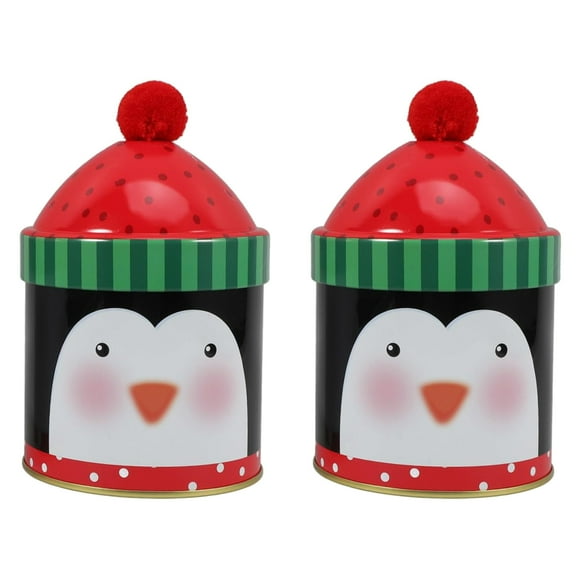 KOYPTL 2 Pcs Christmas Storage Box for Candy Metal Cookie Tins with Cute Penguin Snowman Pattern Small Christmas Storage Container for Snack Chocolate Xmas Gifts Holiday Birthday Party Supplies