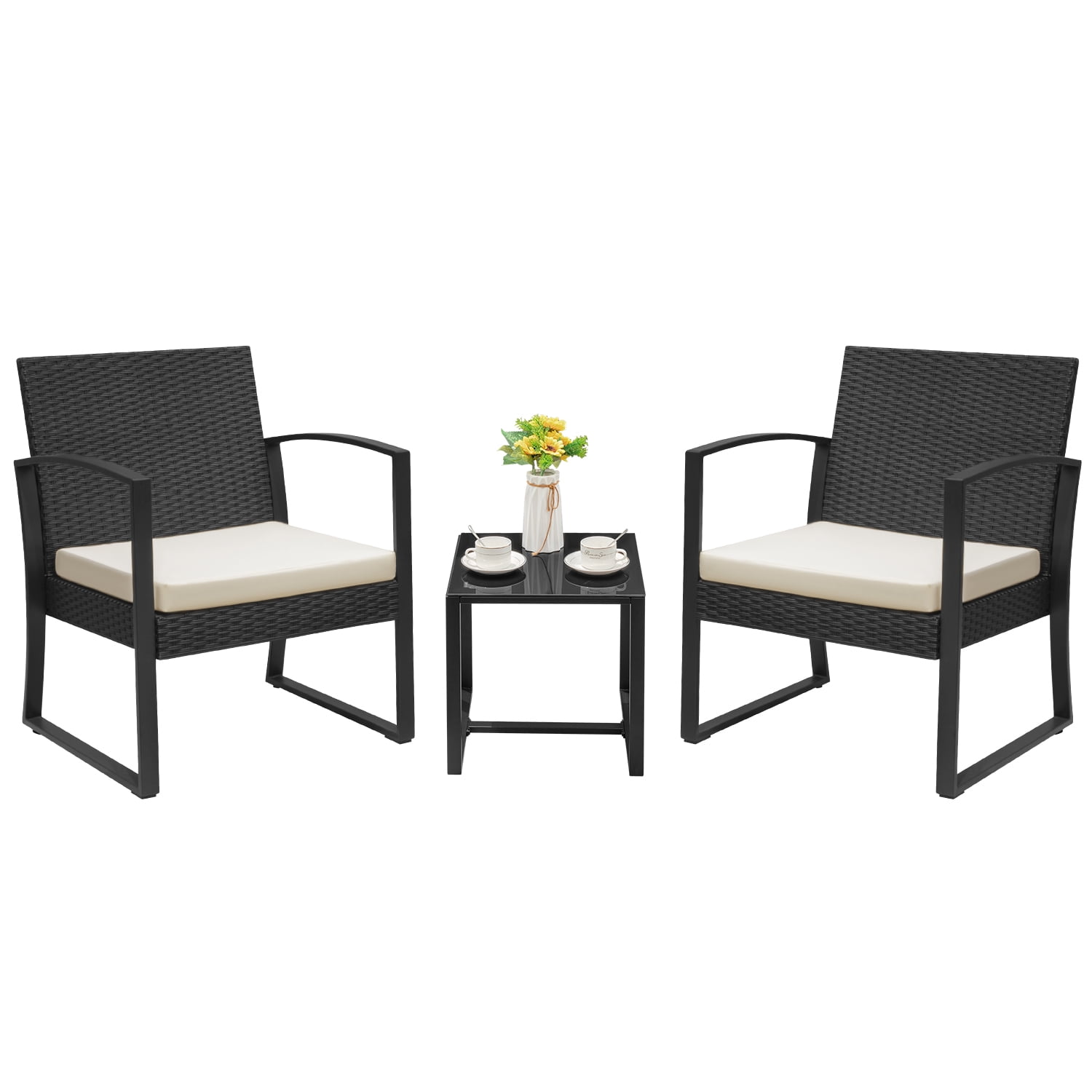 Devoko 3 Pieces Outdoor Plastic Bistro Set Patio Conversation Set with