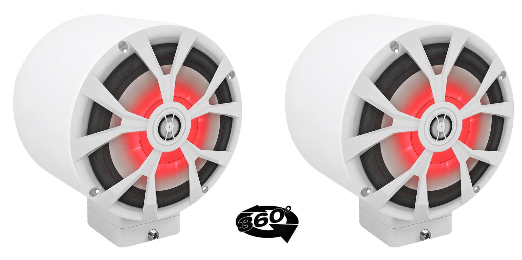 (2) Rockville 8" LED 900w 360° Swivel White Aluminum Surface Mount Boat