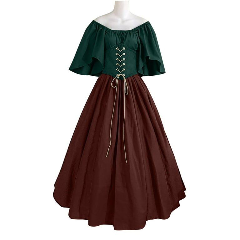 TBSPRJLT Victorian Dress for Women Medieval Renaissance Dress with Corset Flare Sleeve Vintage Long Under Dress with Corset, Women's, Size: 5XL, Black