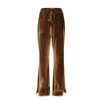 thumbnail image 6 of Women's Velvet Flare Pants, High Waist Drawstring Wide Leg Pants, Soft Casual Lounge Pants with Side Pockets for Daily Wear, Loungewear and Relaxed Outfits Coffee M, 6 of 7