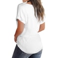 thumbnail image 3 of Liher Women Summer Tops Button V Neck Short Sleeve T-Shirts Plain Solid Blouse Tops Lounge Loose Roll Up Sleeve Tee Shirts White Button-down 2XL, 3 of 3