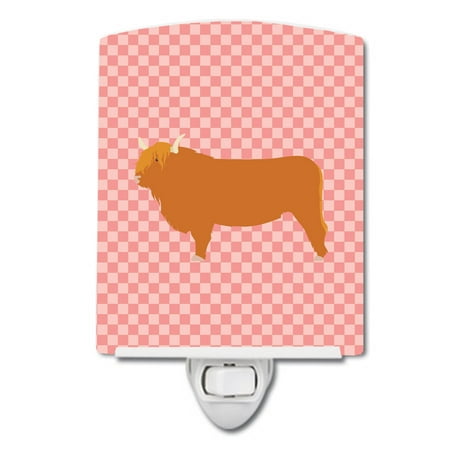 

Caroline s Treasures BB7820CNL Highland Cow Pink Check Ceramic Night Light 6x4x3 multicolor