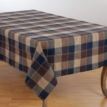 

Harvest Collection Cotton Blend Tablecloth with Stitched Plaid Design 70 x 104 Brown