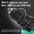 thumbnail image 5 of Cshidworld 20V Cordless Drill, Electric Power Drill Set with 1 Battery & Charger, 3/8" Keyless Chuck, 2 Variable Speed & LED Light, 266 In-lb Torque, 25+1 Position and 34pcs Drill/Driver Bits(Green), 5 of 7