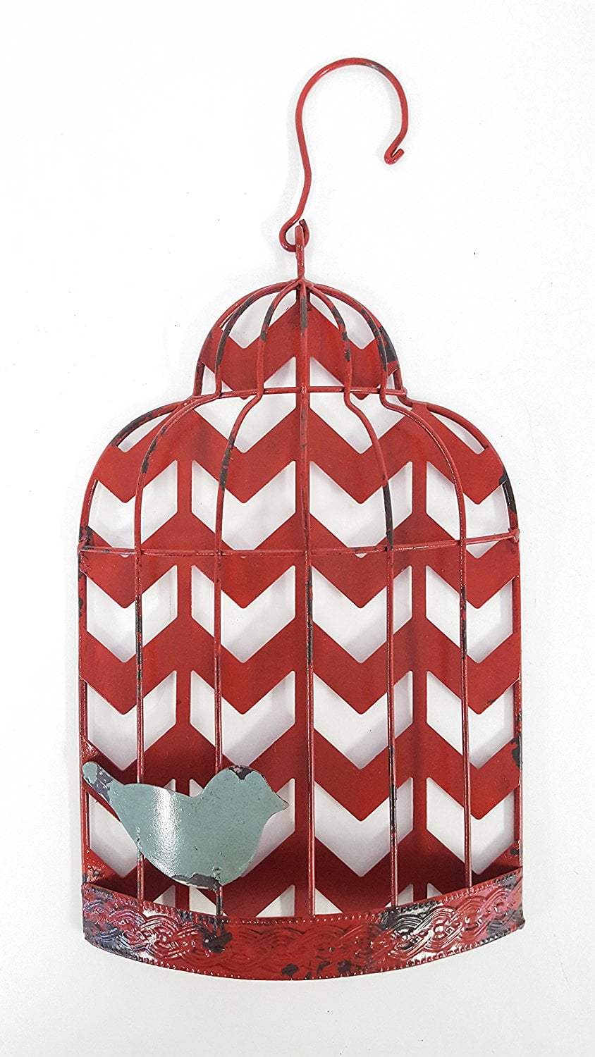 Contemporary Style Home Decor Details about   Distressed Red Chevron Bird Cage Wall Decor 