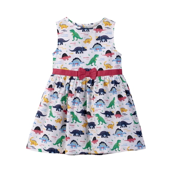 Vestido Beebay con estampado de dinosaurios y detalle de lazo, sin mangas, 7 años