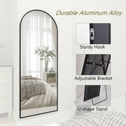GLSL Length Mirror Arch Standing Floor Mirror, 64x21 Arched Wall Mirror, Black