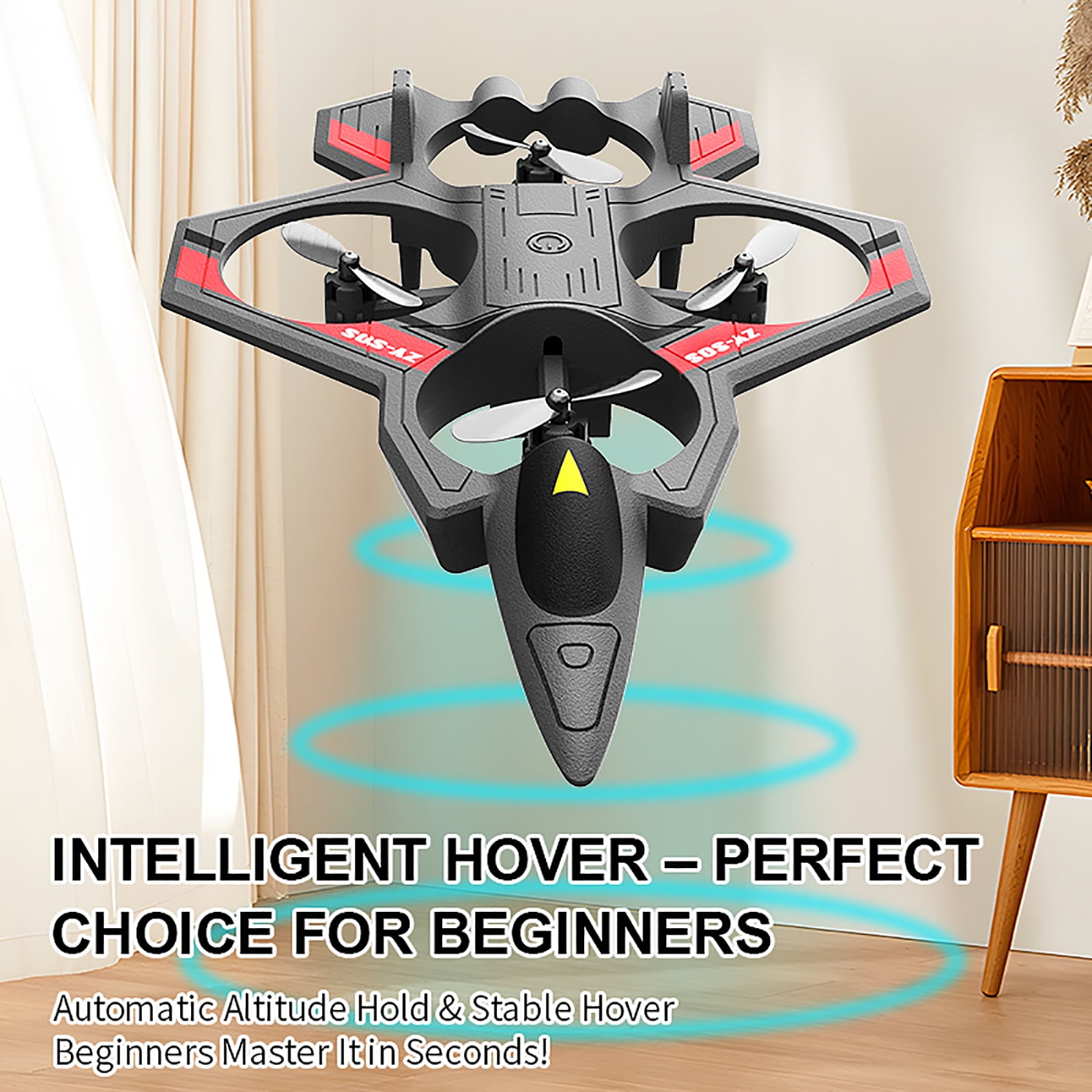 Remote Control Airplane, VTOL RC Plane with 360° Stunts & LED Lights, 2.4G 4-Channel Fighter Jet Drone with Altitude Hold & Easy One-Key Operation for Beginners