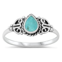 CHOOSE YOUR COLOR Vintage Celtic Simulated Turquoise Ring .925 Sterling Silver Band Blue CZ Female Size 3