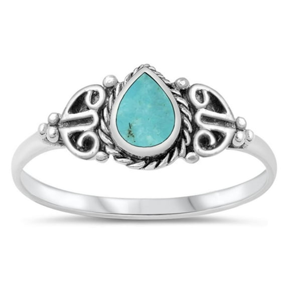 CHOOSE YOUR COLOR Vintage Celtic Simulated Turquoise Ring .925 Sterling Silver Band Blue CZ Female Size 9