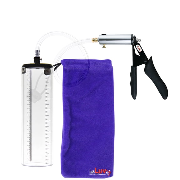 LeLuv® Ultima Penis Pump, Silver Handle with Black Ergonomic Silicone Grips, Clear Hose - 9" Length x 2.5" Thick-Walled Cylinder