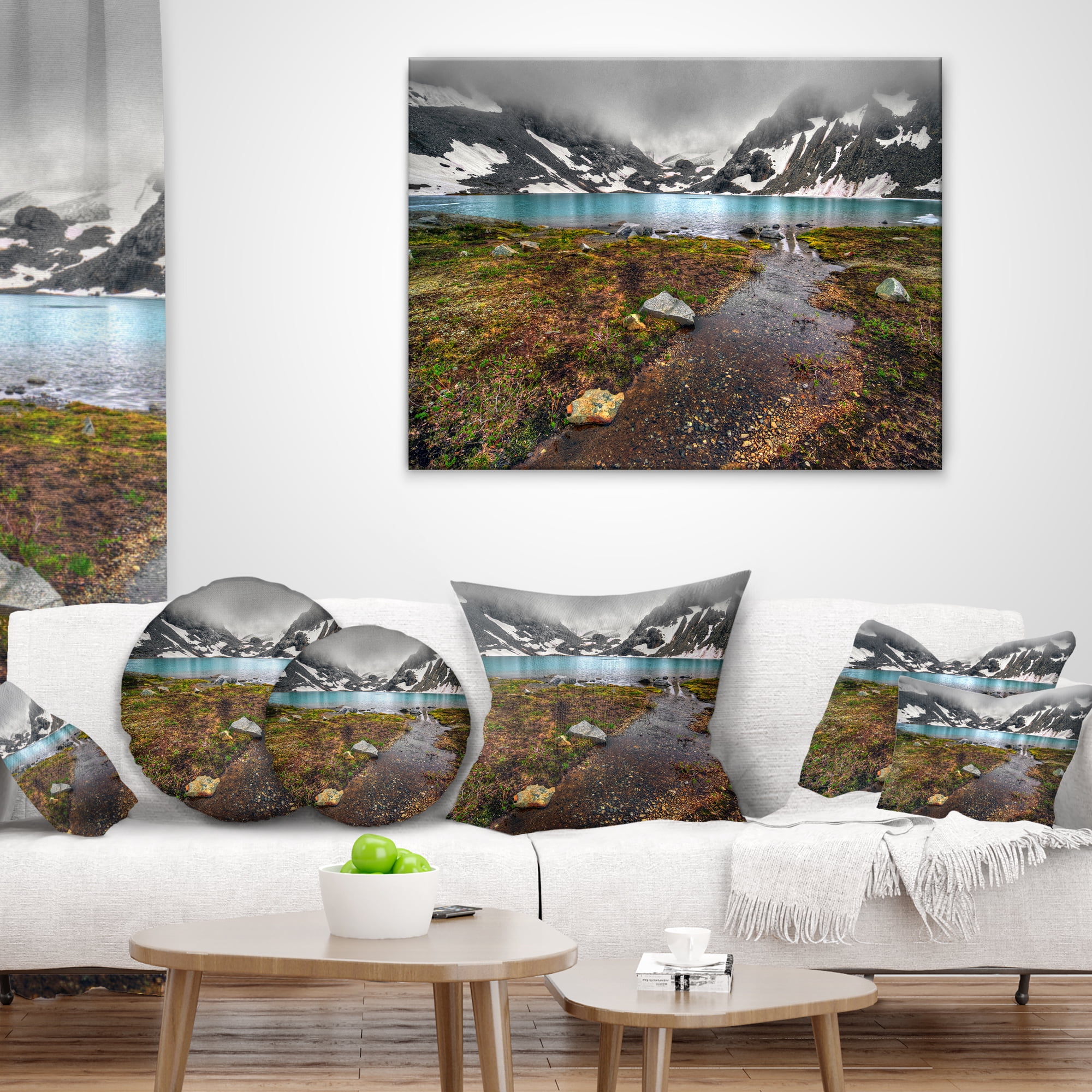 Designart Cloudy Sky above Mountain Lake - Landscape Printed Throw Pillow - 16x16