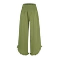 thumbnail image 3 of RPVATI Women Linen Pants Wide Leg Boho Smocked Flowy Elastic High Waisted Palazzo Pants Summer Casual Ruffle Hem Beach Boho Vacation Pants with Pockets Army Green 3XL, 3 of 5