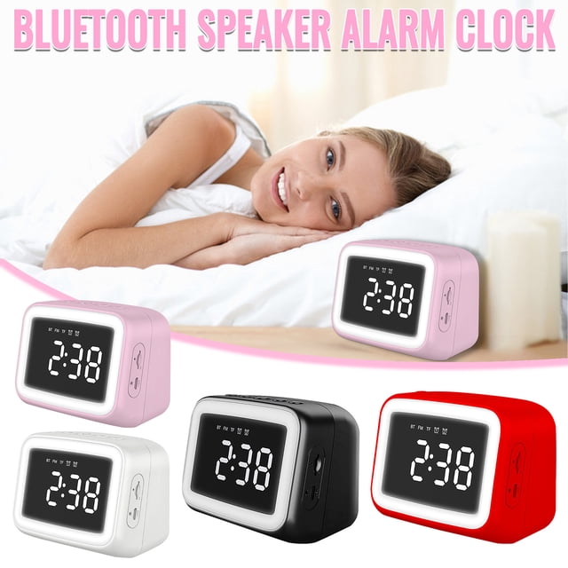 Xihbxyly Mini Reloj con Espejo, Altavoz Bluetooth V5.0, Radio Fm, Alarma Digital, Pantalla Led, Luz Nocturna Portátil, Decoración para El Dormitorio, Múltiples Modos, Batería Recargable, 103 X 81 X 7