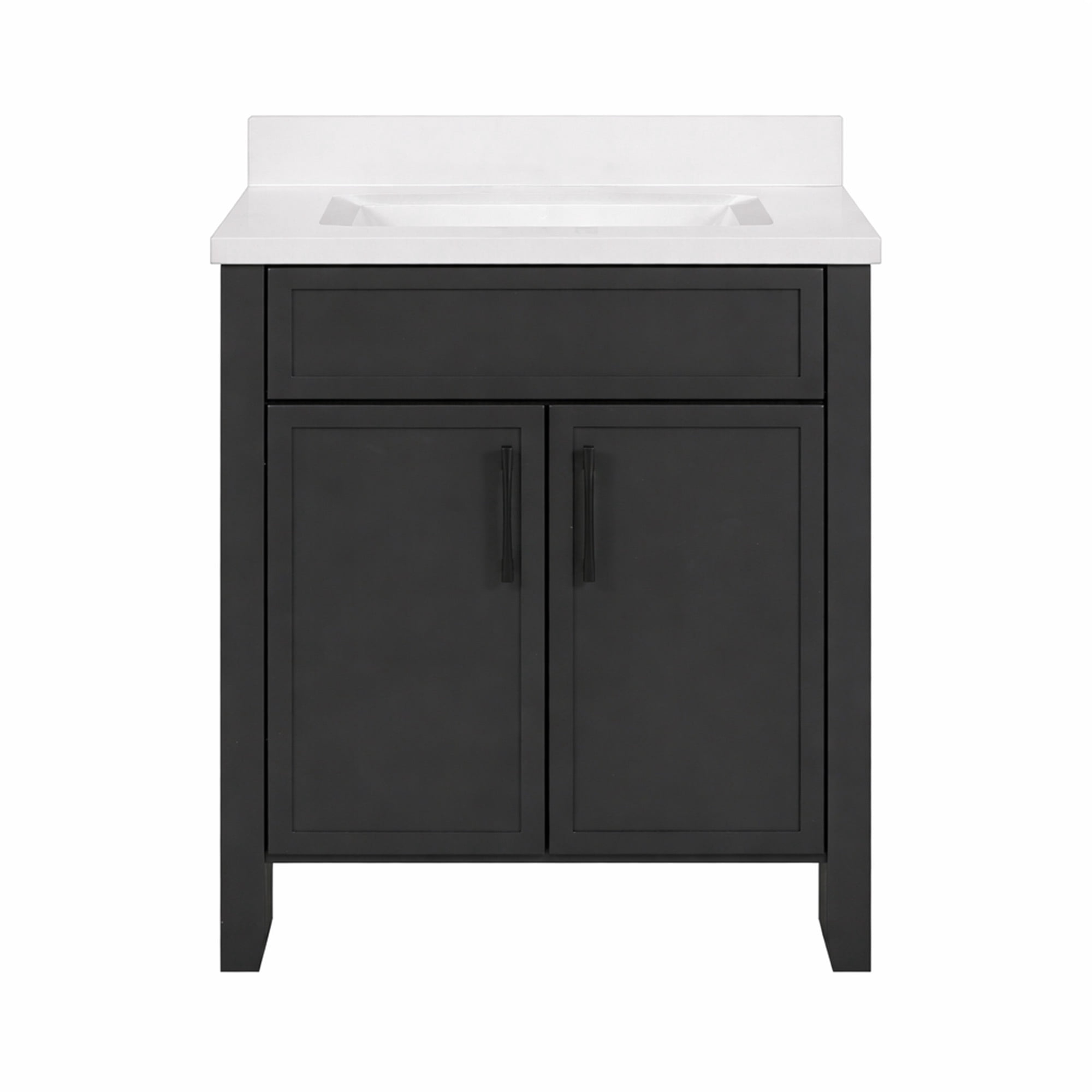 Design House Dawson 25-Inch Bathroom Vanity Combo, Ready to Assemble 2-Door Cabinet with Camilla Cultured Marble Top, Sherwin-Williams® Iron Ore, Matte Black Hardware, 228486-IO