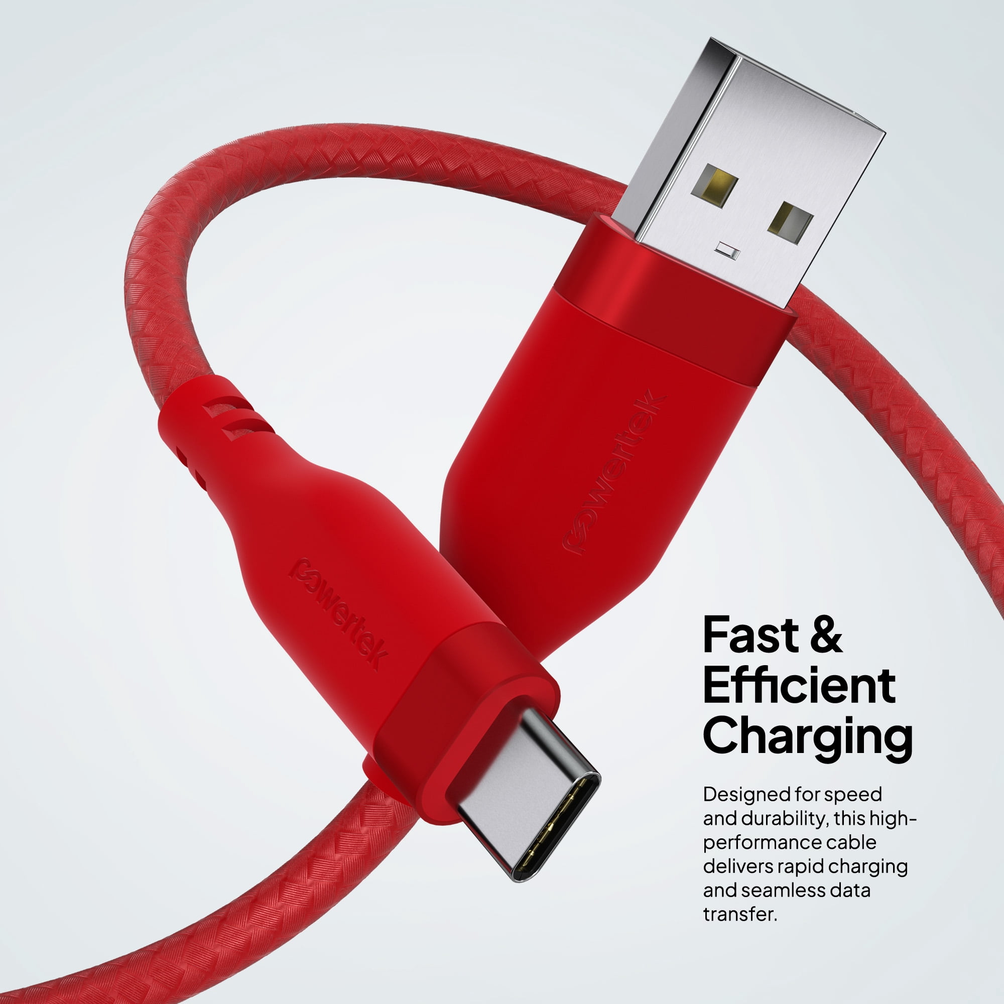 Powertek USB-A to USB-C (Type-C) Charging Cable, Carbon Design Texture, 6 ft, Red
