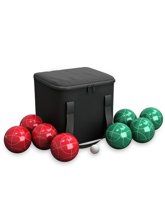 Trademark Games Bocce Ball Set Outdoor Family Bocce Game for Backyard, Lawn, Beach and More Red and Green Balls, Pallino, and Equipment Carrying Case by Hey! Play!
