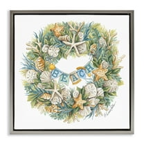 Stupell Industries Holiday Beach Seashell Wreath Holiday Painting Gray Floater Framed Canvas Art Print Wall Art, 25 x 25