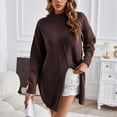 thumbnail image 2 of Lovskoo 2024 Sweaters for Women Long Sleeve Casual Side Split Stripe Turtleneck Sweater Top Claret, 2 of 4