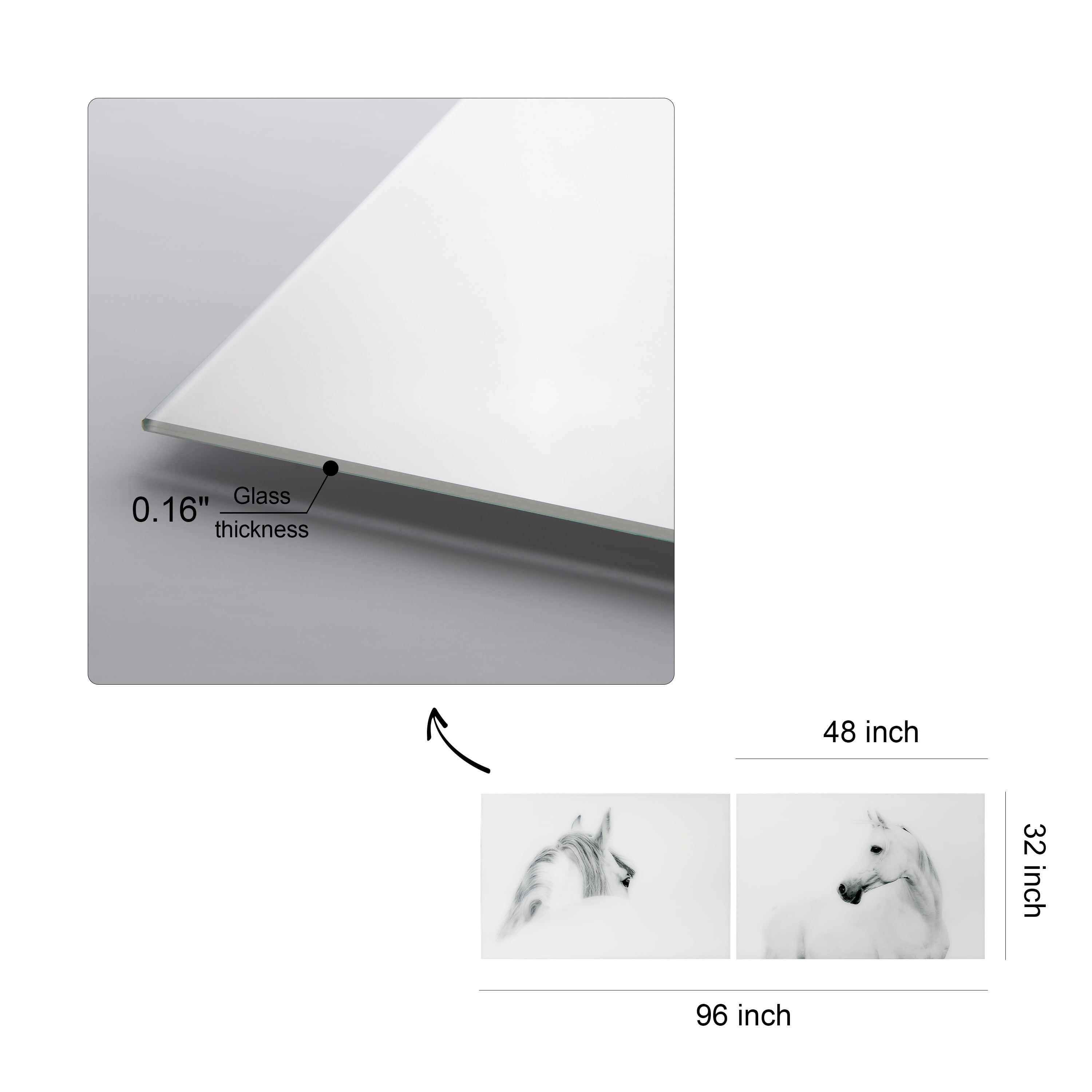 Empire Art Direct White Horses Set Frameless Free Floating Tempered Glass Panel Graphic Wall Art, 48" x 32" each, Ready to Hang