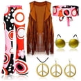 thumbnail image 2 of Disfraz Retro de fiesta Hippie de los años 70, chaleco con borlas, pantalones y bufanda, 2 of 4