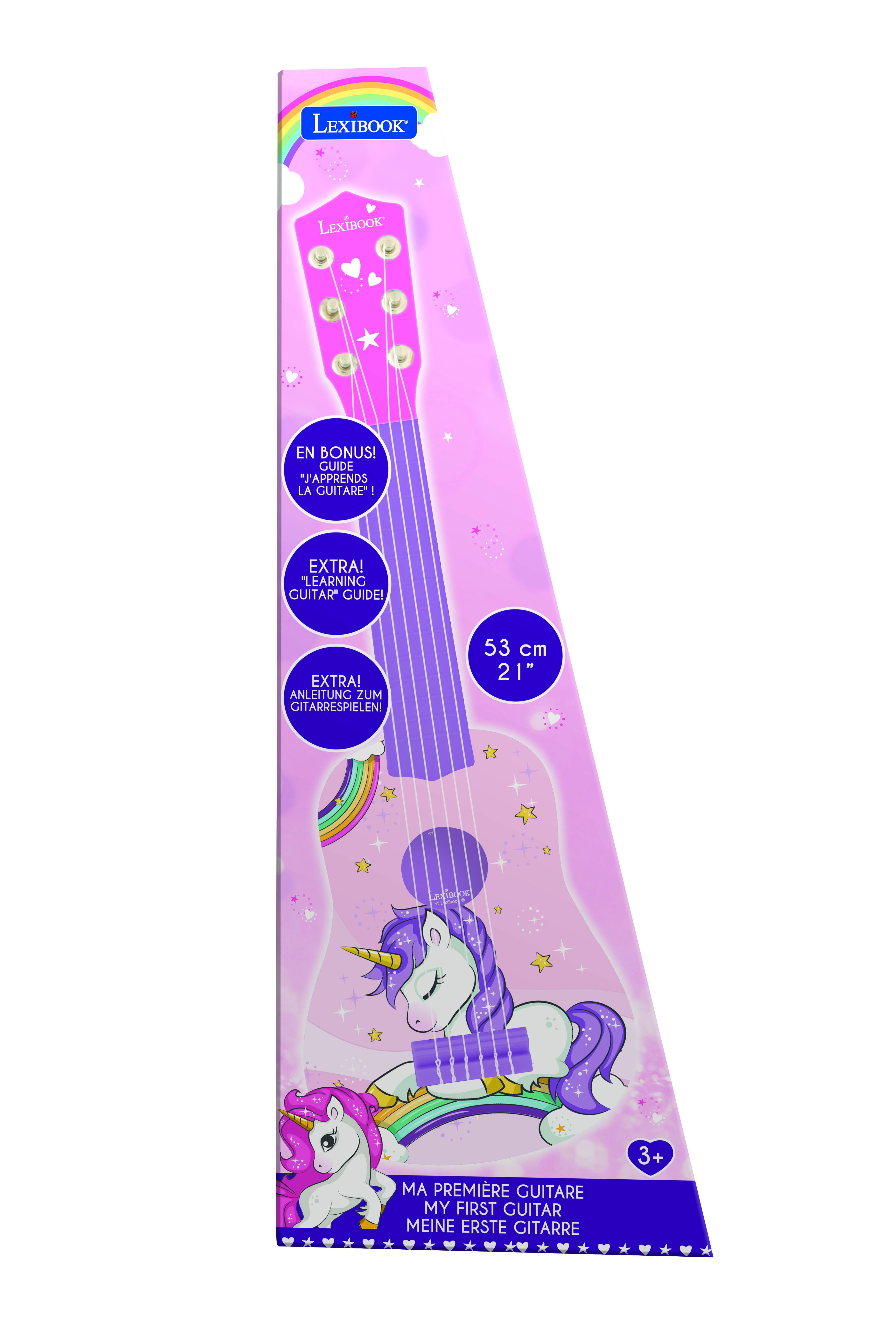 Lexibook Unicorn My First Guitar for Children, 6 Nylon Strings, 21'', Pink/Blue