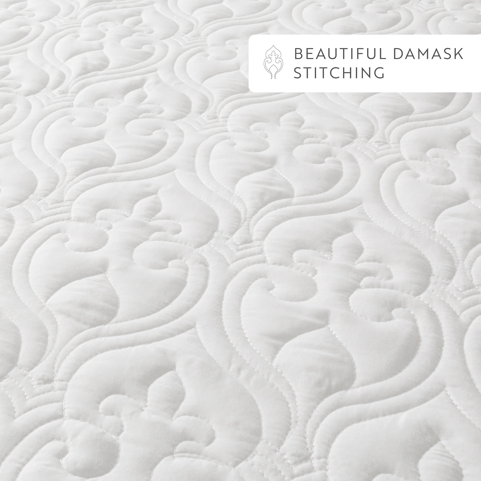 Lightweight Wrinkle Resistant Quilt Sets in White Damask for Full/Queen Size Bedding by Comfort Canopy
