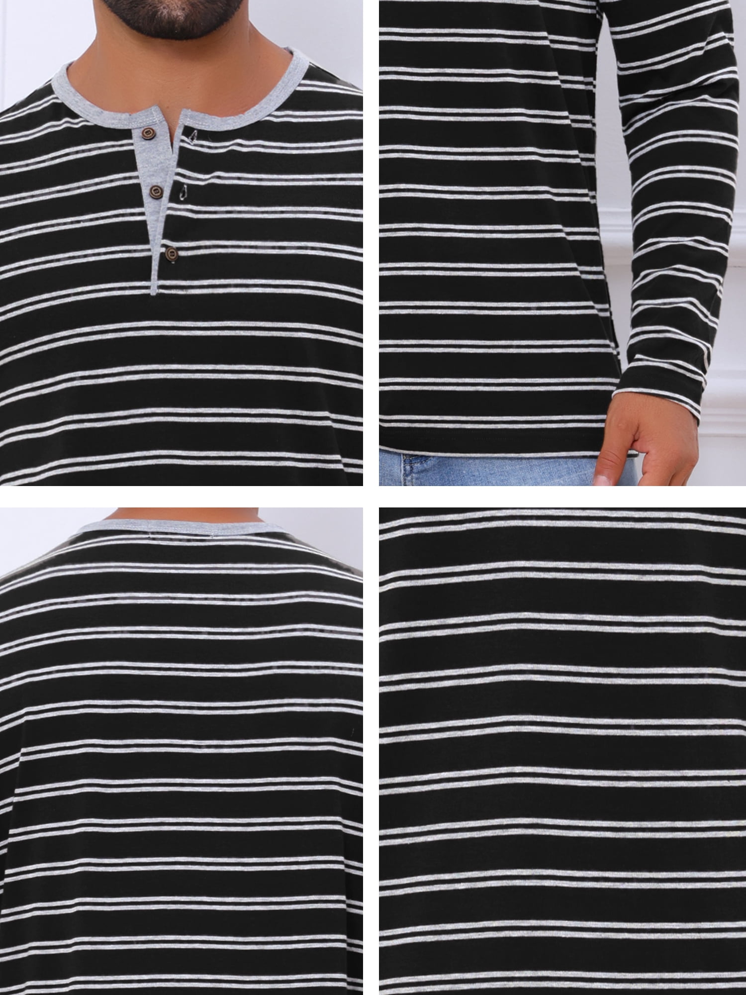 DARING DIVA Men's Long Sleeve Contrasting Colors Striped Henley T-Shirt M Black