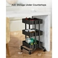 thumbnail image 5 of 3 Tier Metal Rolling Utility Cart, Heavy-Duty Storage Rolling Cart with 2 Lockable Wheels, Multifunctional Mesh Organization Utility Cart for Kitchen Dining Room Living Room, 5 of 14