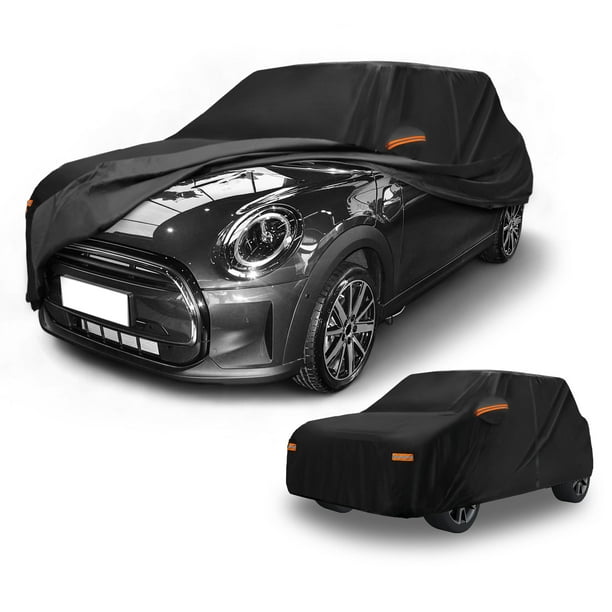 Funda para automóvil impermeable para todo clima, protección exterior completa contra el sol y la lluvia, con tiras reflectantes, negra para Mini Cooper 4DR