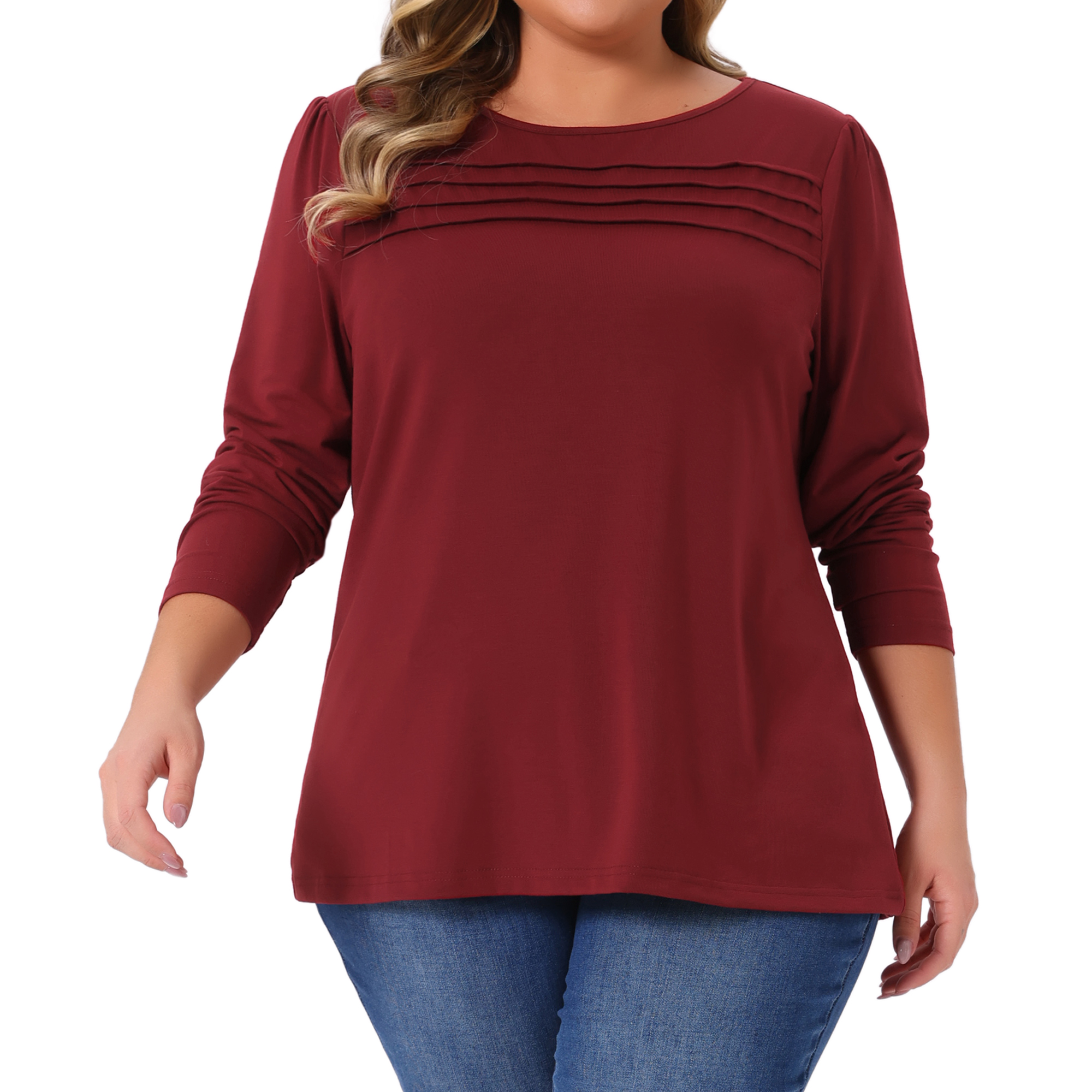 DARING DIVA Women's Plus Crew Neck T Shirt with Front Tucks 4X Burgundy