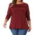 thumbnail image 2 of DARING DIVA Women's Plus Crew Neck T Shirt with Front Tucks 1X Burgundy, 2 of 7