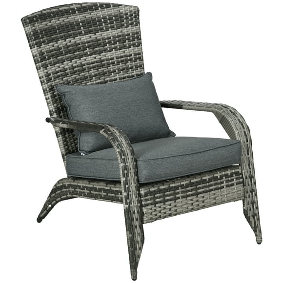 Outsunny Outdoor Adirondack Chair Rattan Fire Pit Chair with Cushion Grey