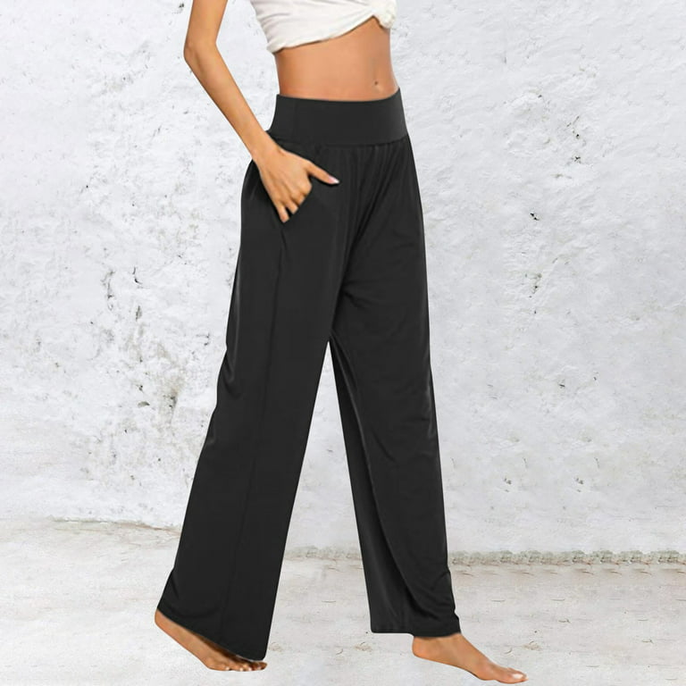 Pants for Women Women's Yoga Sweatpants Comfy Loose Casual Wide Leg Lounge  Joggers Pants With Pockets Summer Pants Women Black XXL